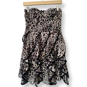 Strapless Leopard Print Mini Flowy Dress - Size 5